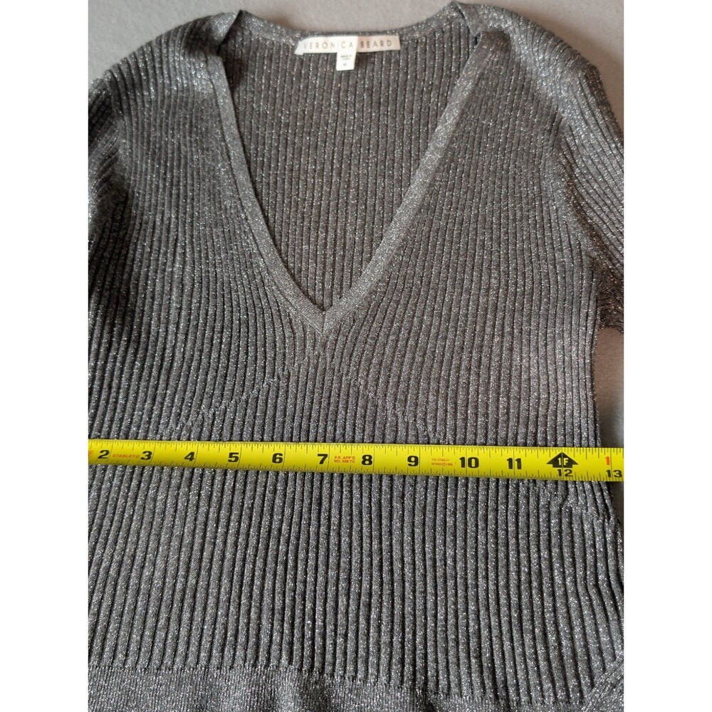 Veronica Beard Sweater Women's M Esmeralda V Neck Pullover Ribbed Metallic - Picture 7 of 10
